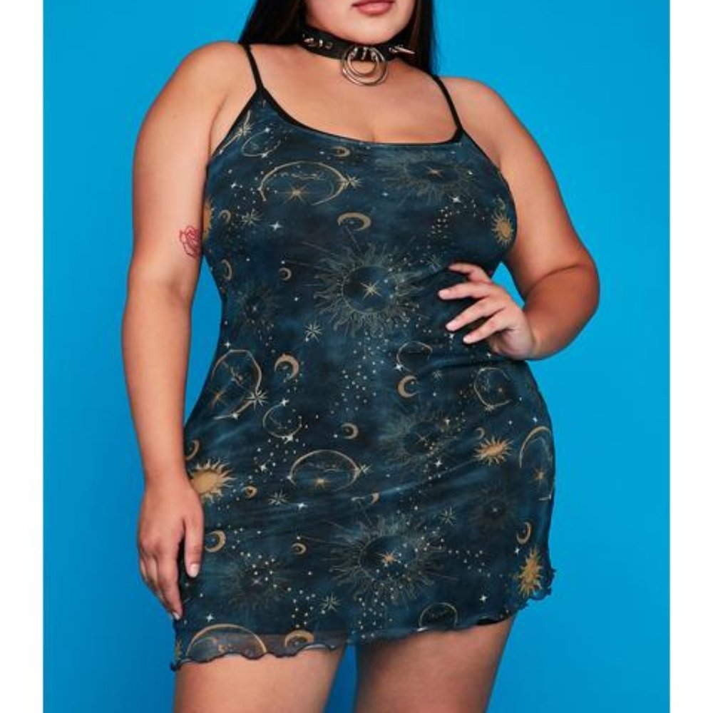 Dolls Kill Mesh Galaxy Print Slip Dress